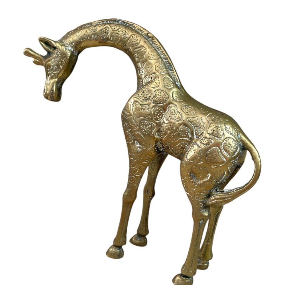 Vintage Solid Brass Giraffe Figurine 10.5" Tall Safari Animal Decor - Picture 3 of 5